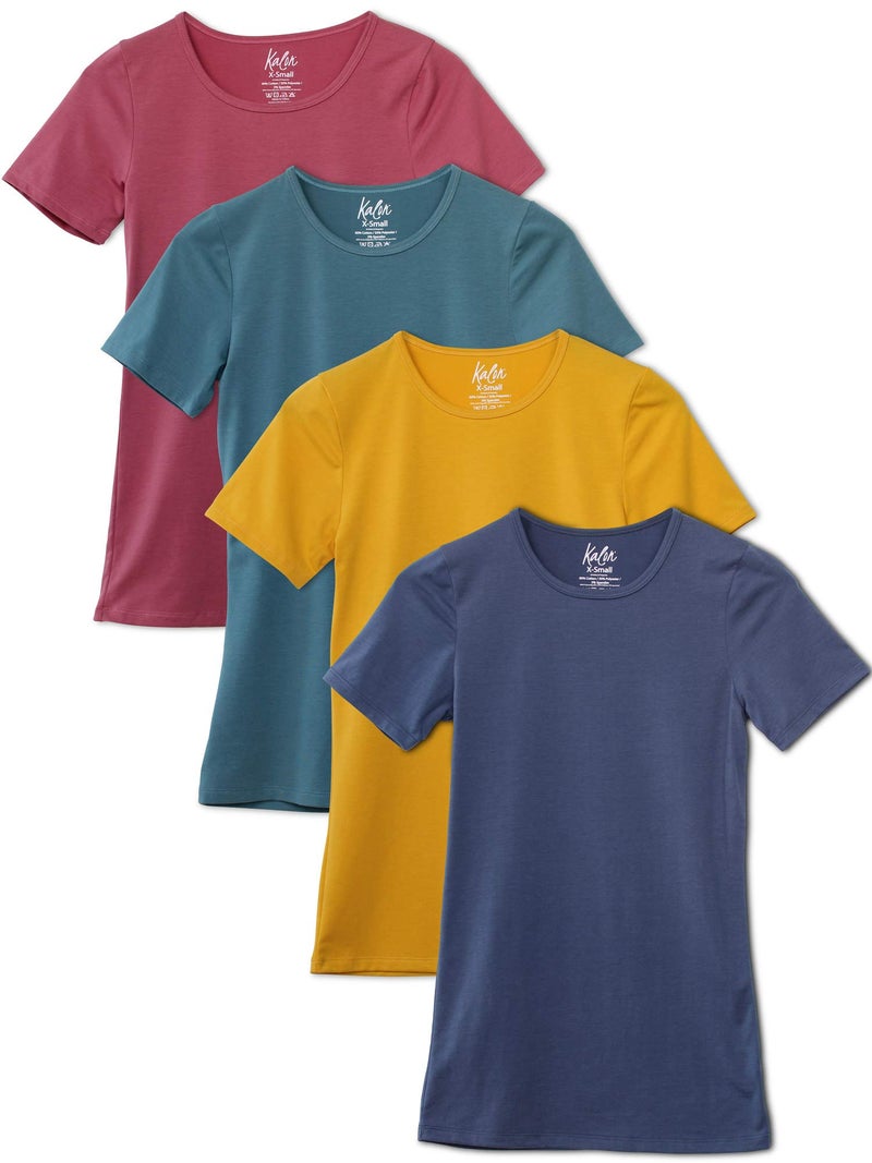 Kalon Women's 4-Pack Crewneck T-Shirt Base Layer (Small, Festival) - Image 1